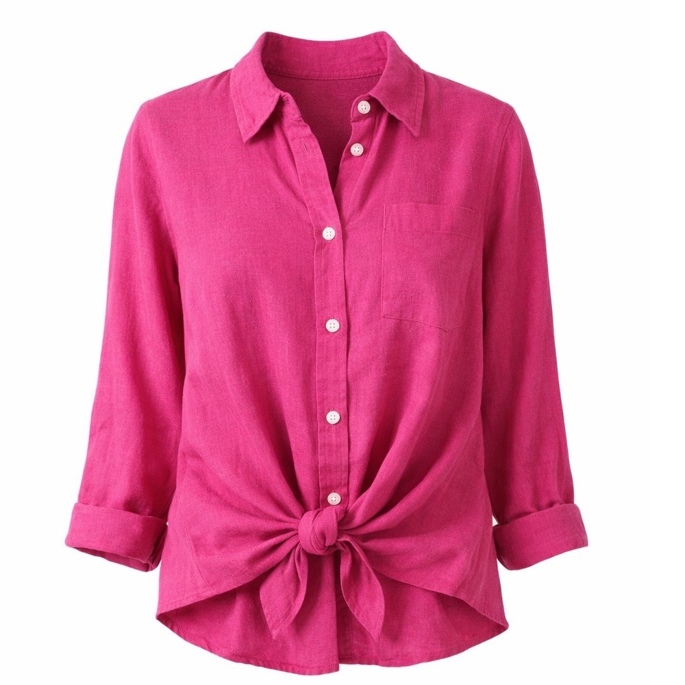 GAP Fuchsia Pink Button-Down Tie-Front Shirt